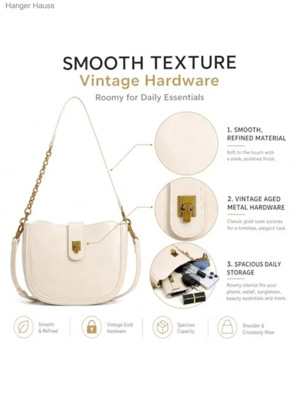 Faux Leather Hobo Shoulder Bag, Crescent Crossbody Purse with Adjustable Strap,